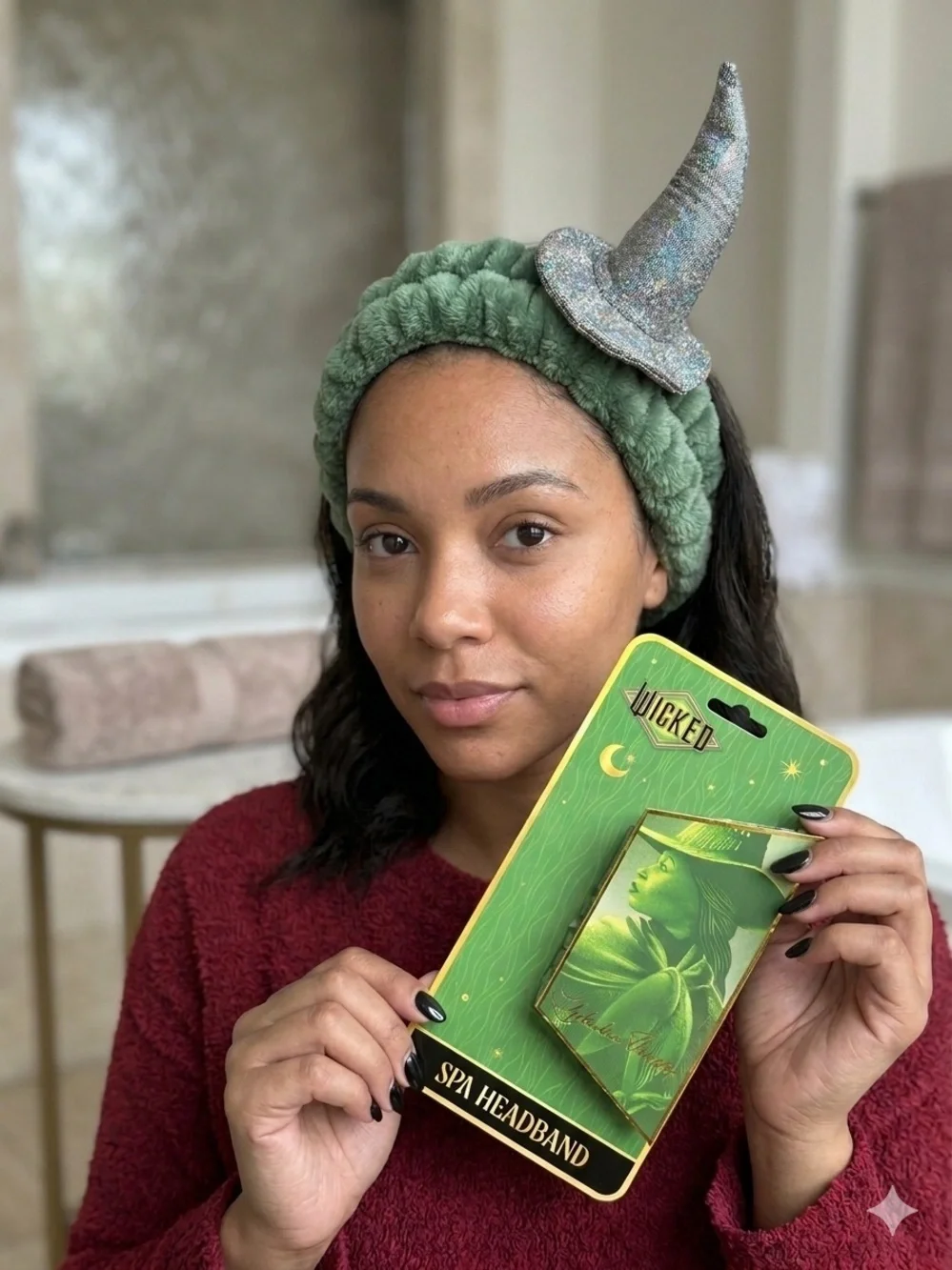 Wicked Movie Elphaba Green Plush Spa Headband with Glitter Witch Hat NWT